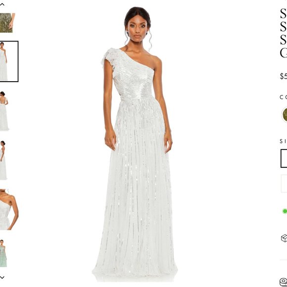 NWT MAC DUGGAL | SEQUINED ONE SHOULDER FLUTTER SLEEVE A LINE GOWN | WHITE | SZ 8 - Picture 1 of 4
